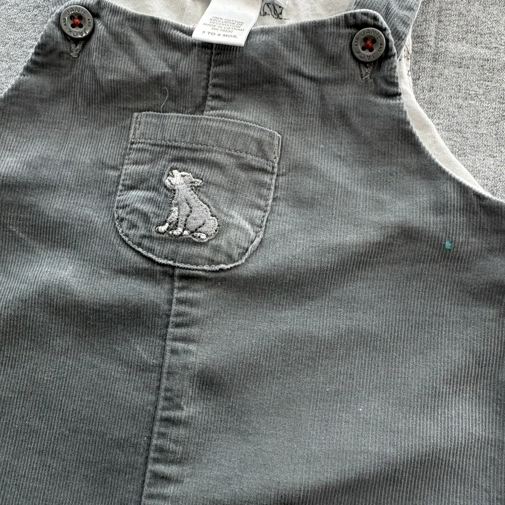 Janie & Jack Corduroy Autumn Warmth Wolf Cargo Overalls Luxurious 3-6M Excellent